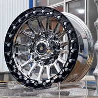 Rines Beadlock Forjados con Acabado Cromado 8x165.1 8x170 8x180 con Anillo Negro para Todoterreno, para Silverado F250 Ram 2500 3500