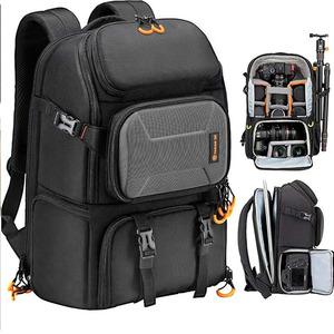 Buena mejor pequeño negro 25L lona impermeable <span class=keywords><strong>senderismo</strong></span> Cámara equipo <span class=keywords><strong>mochila</strong></span> para llevar en DSLR digital SLR lente con soporte para trípode - Product Image 1