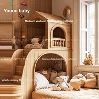 Lit cabane en bois massif pour enfants, maison de jeu multifonctionnelle avec espace sécurisé, escalier secret et design de villa personnalisable
