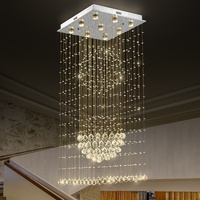 Lustre carré LED en cristal pour vente en gros transfrontalière, style moderne et minimaliste, lampe de plafond pour salon, style duplex et loft, corps argenté