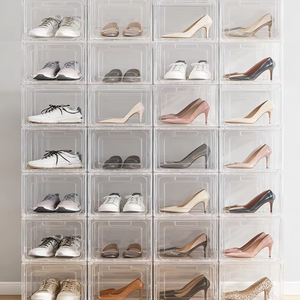 Lot de 12 boîtes de rangement carrées modernes pliables à ouverture frontale en plastique PP, empilables, pour chaussures et vêtements, 3-6L, 33,4x23x14cm, légères, pour la maison - Product Image 1