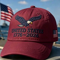 Topi Bisbol Tema Hari Kemerdekaan Amerika Katun Bordir Bernapas Tahan Panas Kasual 6-Panel