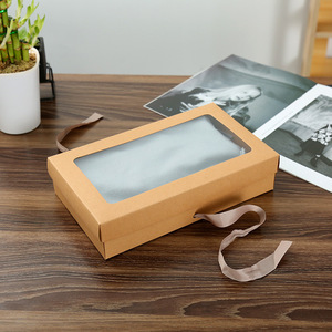 Hộp Quà Tặng Giấy Kraft Màu Nâu Tái Chế Tùy Chỉnh Có Cửa Sổ, Hộp Quà Tặng Khăn Quần Áo Có Khóa Ruy Băng - Product Image 3