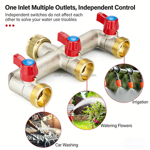 Distributeur d'eau pour tuyau d'arrosage en laiton 3/4 po, 3 voies, 1 entrée 3 sorties, avec <span class=keywords><strong>vannes</strong></span> d'arrêt indépendantes - Product Image 6