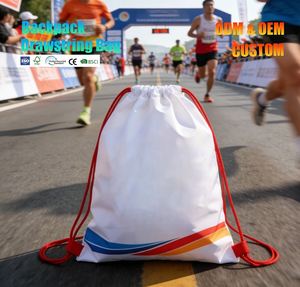 Custom Reusable Foldable Waterproof Eco-Friendly Polyester <b>Drawstring</b> <b>Backpack</b> for Sports Fitness Gym - Product Image 2