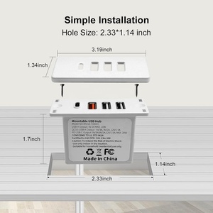Nội thất văn phòng hình chữ nhật 3USBA USB C HUB socketh Hidden gắn vào giường bàn Bàn sofa/lõm USB C Power Strip Outlet - Product Image 3