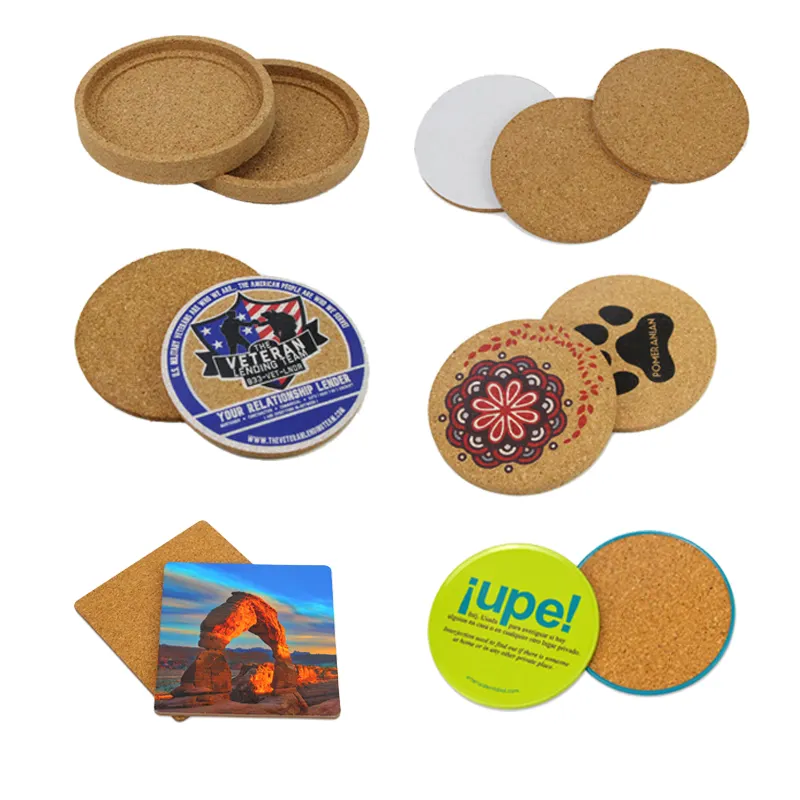 Posavasos de corcho con impresión personalizada, juego de posavasos naturales de 4 pulgadas con soporte de Metal, para bebidas, tazas y posavasos, 8 unidades