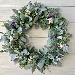 Couronnes d'anniversaire pour toutes les saisons en herbe d'agneau et lavande, couronnes <span class=keywords><strong>de</strong></span> porte <span class=keywords><strong>de</strong></span> ferme printanières, couronnes <span class=keywords><strong>de</strong></span> lavande avec baies et herbe <span class=keywords><strong>de</strong></span> la sainte-agrace - Product Image 1