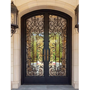Puertas dobles de hierro forjado frontal de seguridad americana Fabricante profesional francés para Villa y apartamento de entrada moderna - Product Image 1