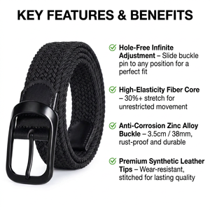 3.5cm 38mm Logo personnalisé hommes noir réglable tressé en cuir extensible bout élastique tissé <span class=keywords><strong>ceinture</strong></span> extensible - Product Image 4