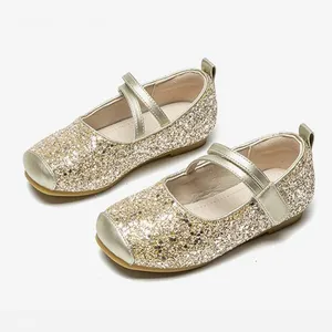 Bonitos Zapatos de vestir de cuero brillante plateado para niños y niñas de 1 a 5 años