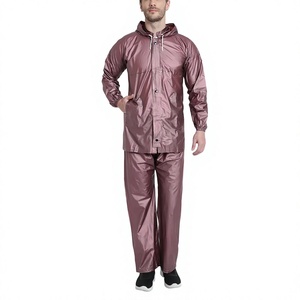 Survêtement imperméable à capuche pour homme, couleur unie, polyester, décontracté, avec poches latérales et fermeture à boutons - Product Image 1