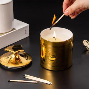 Portavelas cilíndrico de cerámica dorada con tapa, vacío, para velas aromáticas, regalo empresarial DF2103 - Product Image 1