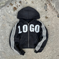 Sweat à capuche zippé surdimensionné 380 GSM 100 % coton, imprimé DTG vintage, design patch streetwear, tissu spécial, vêtements personnalisés pour hommes