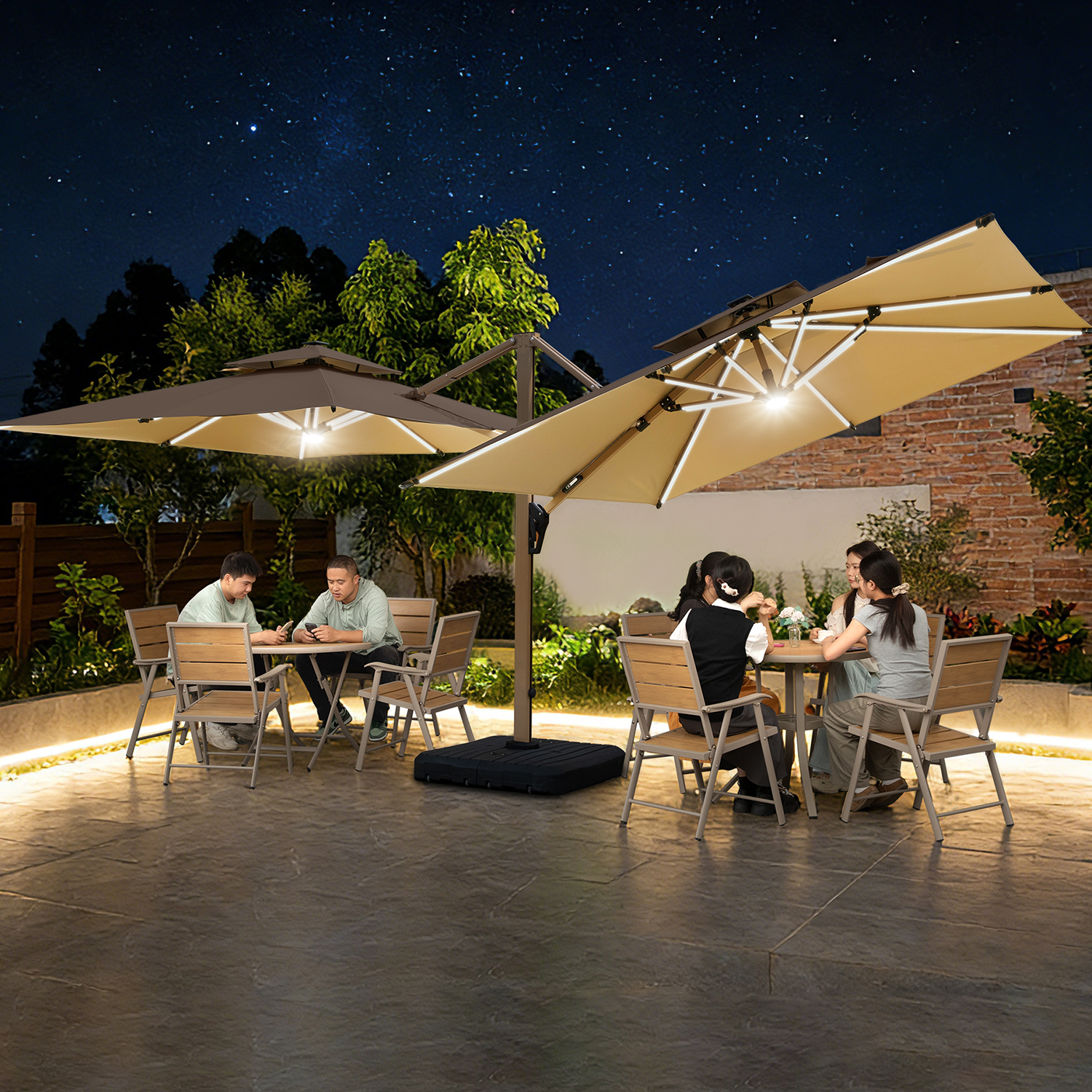 Parapluie LED double tête 2,5m avec socle