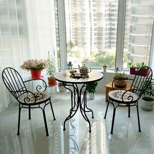Set da Tre Pezzi per Balcone in Stile Europeo: Tavolo e Sedie in Ferro Battuto con <span class=keywords><strong>Mosaico</strong></span> - Product Image 2