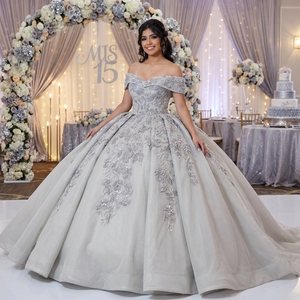 ชุดเดรสงาน Quinceanera สีเงินโรแมนติก Lsany289 ประดับด้วยลูกปัดลายดอกไม้ 3 มิติ กระโปรงทรงบอลกาวน์ ผ้าทูลสีรุ้ง สำหรับงานพิธีแต่งงานอย่างเป็นทางการ Jancember - Product Image 1