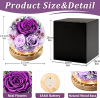 Livraison de fleurs préservées, rose violette éternelle fraîche dans un dôme en verre, cadeaux pour anniversaire, fête des mères, Noël, demande en mariage