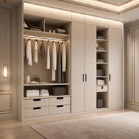 Sistema de Armario a Medida Moderno de Lujo de Madera Abierto, Armario Vestidor de Madera, Armario para Ropa con Cajones para Dormitorio