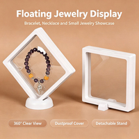 WEISHENG Boîte à bijoux transparente 3D à membrane flottante, cadre de suspension en PE avec base pour présentoir de pièces de monnaie et support de bracelets