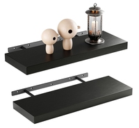 Plateaux de rangement muraux en bois flottant noirs modernes à double niveau pour salle de bain et cuisine