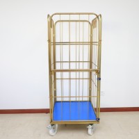 Chariot de manutention pliable et emboîtable en treillis métallique doré avec base en H, en acier galvanisé, capacité 500 kg, certifié ISO9001
