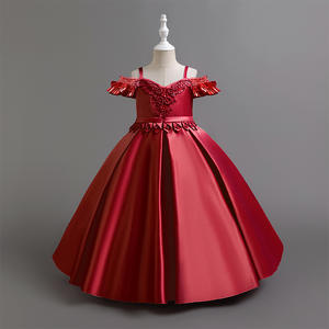 3-10T女童结婚串珠袖纺缎实心长裙新款公主正式圣体舞会晚礼服 - Product Image 5