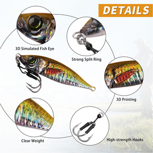 Señuelos de Pesca Verticales de Metal con Anzuelos Auxiliares, Señuelos Artificiales Luminosos que se Hunden para Pescar Lubina, Lucio y Salmón - Product Image 3