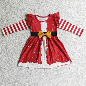 女の赤ちゃん赤ストライプ長袖子供子供幼児幼児プリンセスホリデーフリルチュニック服メリークリスマスサンタドレス