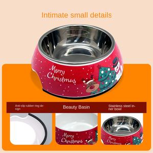 2025 Natal Novo Aço Inoxidável <span class=keywords><strong>Pet</strong></span> <span class=keywords><strong>Bowl</strong></span> Único Prato com Fundo Antiderrapante Seguro Cão Alimentação Menos Mess Venda Quente no Reino Unido - Product Image 3