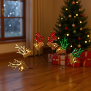 HOMEEA Christmas Reindeer Headband Plush Light Up Party Hat Adult Unisex Winter Holiday Accessory W29 H22CM - Product Image 2