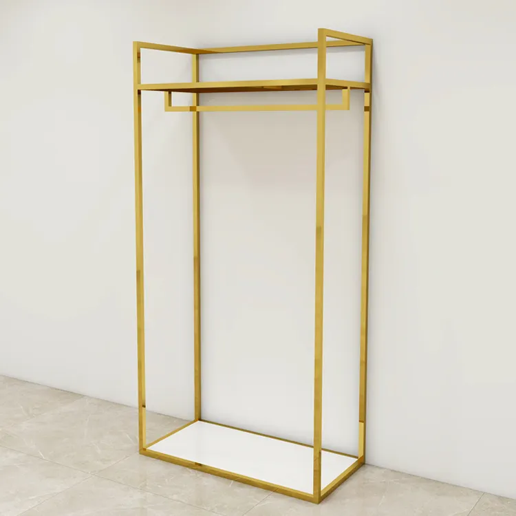 Custom Shiny Gold Clothes Stand Apparel Garment Display Rack Clothes Metal Gold Clothing Rack