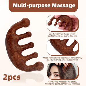 Peine de madera Gua Sha para masaje del cuero cabelludo con tecnología láser, diseño moderno, de sándalo, de dientes anchos, para uso doméstico - Product Image 3