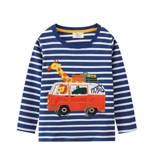Весенне-осенние новые футболки для мальчиков изысканные вязаные хлопковые футболки с вышивкой в зоопарке и машинами, Детская футболка с длинным рукавом, оптовая продажа