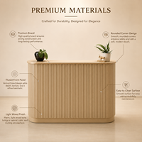 Bureau d'accueil en MDF rainuré courbé couleur bois naturel, sur mesure, pour salon de beauté, spa de massage, studio de yoga