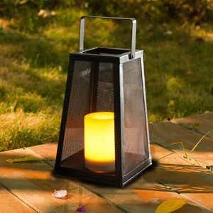 2024 Cheap Battery Operated Black Outdoor Lanterns With Plastic Candles Metal Lantern Light