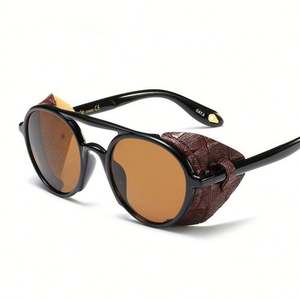 Gafas de Sol Redondas Steampunk de Cuero Personalizadas de Alta Calidad 2019 para Hombre y Mujer - Product Image 3