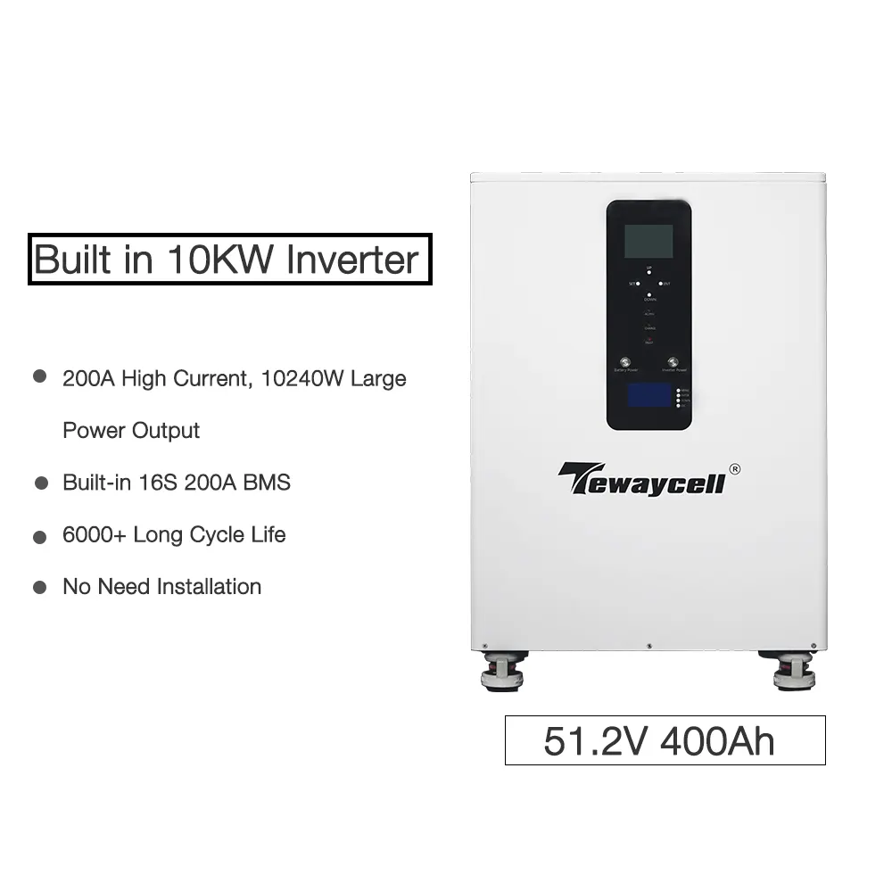 Baterai Ion litium semua dalam satu, penyimpanan energi baterai inverter tiga fase hibrida baterai Lifepo4 sel 51.2V 48V 400ah 20kWh