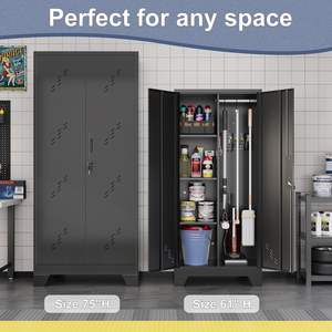 Gabinete de almacenamiento de metal, herramienta de limpieza, gabinete de 2 puertas con barra colgante, escoba, fregona, gabinete de herramientas con cerradura - Product Image 2