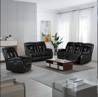 Set Sofa Recliner Modern 3+2+1 dengan Meja Lipat Ekstensibel & Speaker Bluetooth Pijat Kulit untuk Ruang Tamu