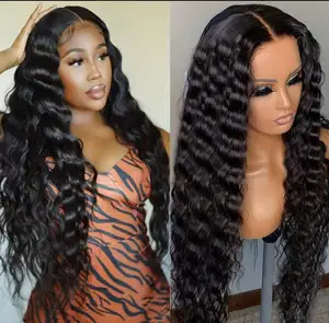 24 inch Great quality natural long brown synthetic curly wig with bangs