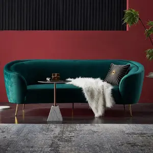 Velly Sofa beludru hijau dalam, Sofa Modern 234cm dengan kaki logam