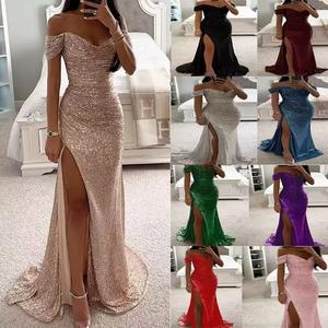 Vestido Maxi <span class=keywords><strong>de</strong></span> Lentejuelas con un Hombro Descubierto para Mujer, Elegante Vestido <span class=keywords><strong>de</strong></span> Noche para Invitadas a Bodas y Fiestas, OEM ODM, <span class=keywords><strong>Color</strong></span> y Talla Personalizados, Venta al Por Mayor, MOQ Bajo - Product Image 1