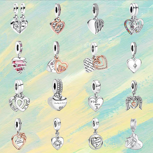 Charmes en argent sterling 925 plaqués or rose avec zircon en forme de cœur - Pendentifs tendance pour la fabrication de bijoux pour femmes, cadeaux - Product Image 1