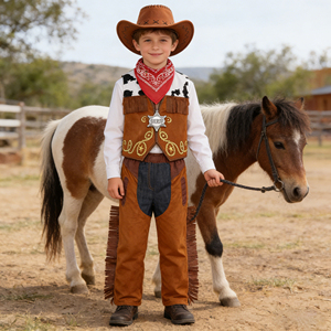 Conjunto de Disfraz de Vaquero <span class=keywords><strong>del</strong></span> <span class=keywords><strong>Oeste</strong></span> Premium de 5 Piezas, Atuendo de Lujo con Chaleco, Pantalones, Sombrero, Pañuelo y Distintivo para Niños, Halloween, Fiesta de Cumpleaños - Product Image 1
