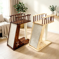 Tersedia Pohon Kucing Vertikal Kayu dengan Tempat Tidur Kucing Terintegrasi, Tiang Garuk Kayu Solid Besar, Mainan Kucing, Gaya Sederhana