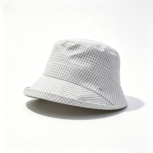Sombrero de Pescador Unisex de Lona Transpirable con Cuadros Grises Claros, Etiqueta Metálica Personalizada con Logotipo, para las Cuatro Estaciones - Product Image 6
