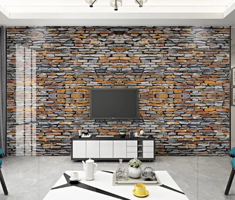 Papel de parede geométrico mármore adesivo, pedra de parede, mural de tijolos 3d