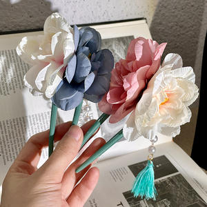 Style chinois Super fée plaque cheveux coloré fleur en forme de U épingle à cheveux Hanfu nouveau tempérament gland grande fleur épingle à cheveux - Product Image 1