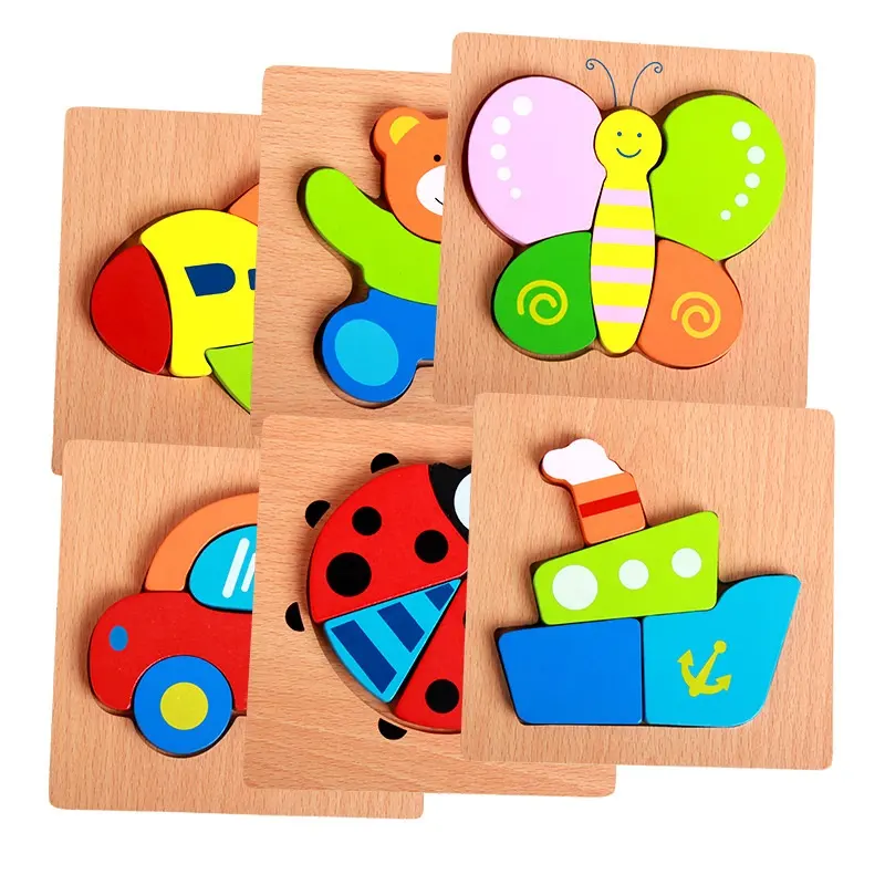 子供のための木製のおもちゃ木製ジグソーパズル3D動物学習パズル